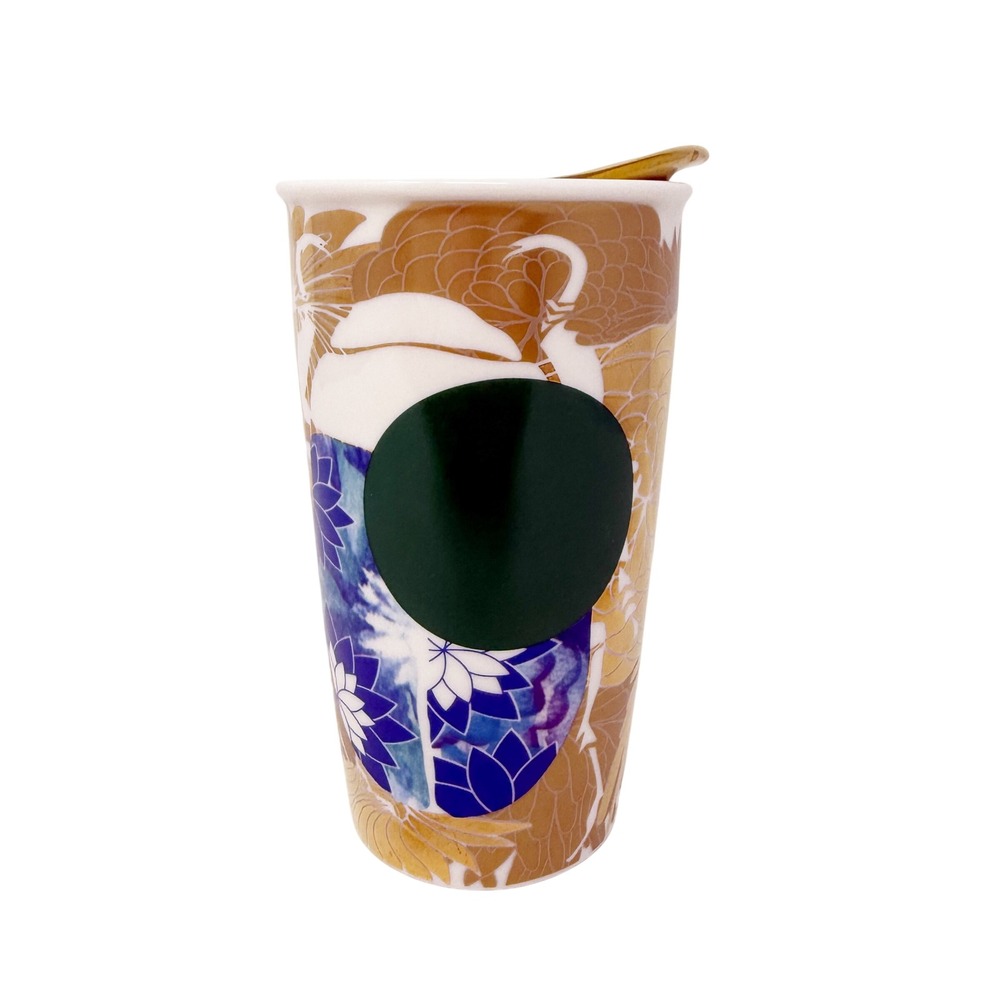 Starbucks 2014 Ceramic Beetle Flower‎ Traveler Dot Collection with Gold Lid